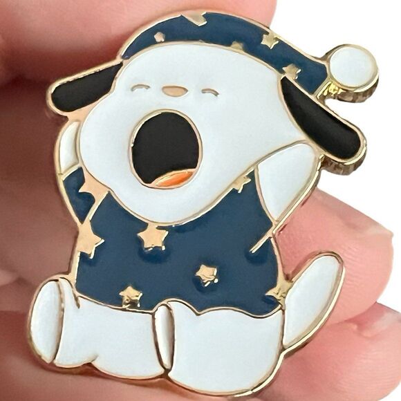 Kawaii Sleeping Pooch White Dog in Pajamas Enamel Pin - Picture 6 of 8